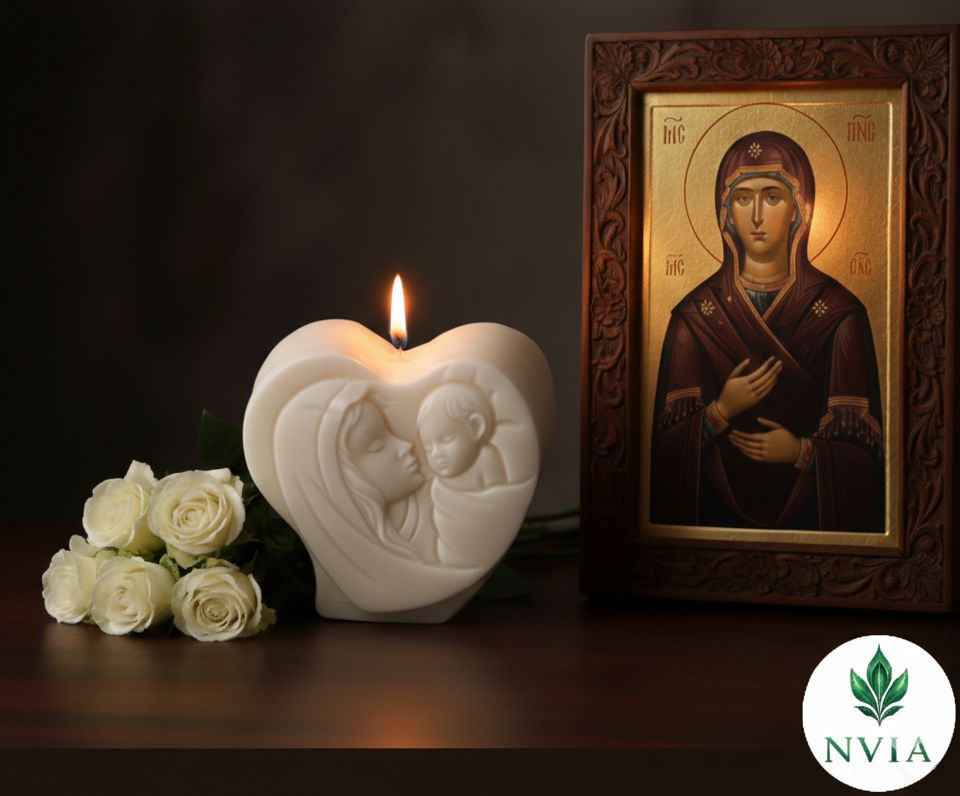 👼Lumânare Sacră „Maica Domnului cu Pruncul” din Ceară de Soia - imagine 3
